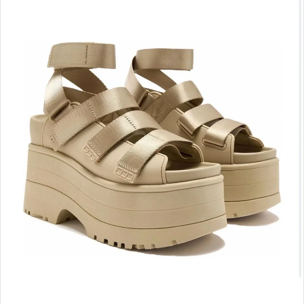 UGG Tan Platform Strappy Sandals